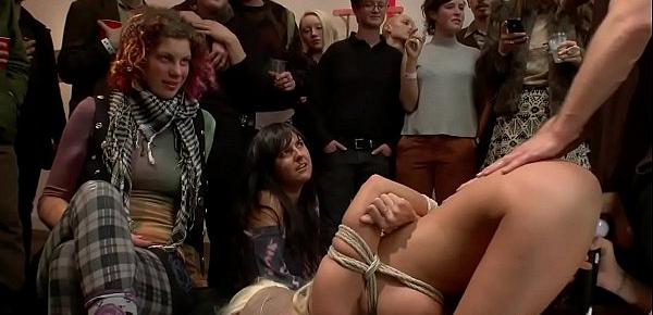  Huge tits slut banged in public bondage